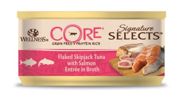Core Cat Selects Flaked tunfisk med laks i kraft 79 g