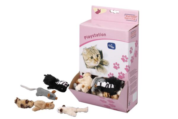 Katteleke Plysj mus u/fyll m/knitrelyd 7cm
