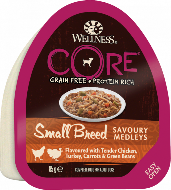 Core Dog Savoury Medleys kylling, kalkun, gulerøtter og grønne bønner 85 g