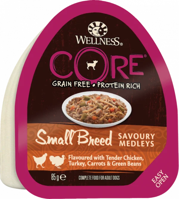 Core Dog Savoury Medleys kylling, kalkun, gulerøtter og grønne bønner 85 g