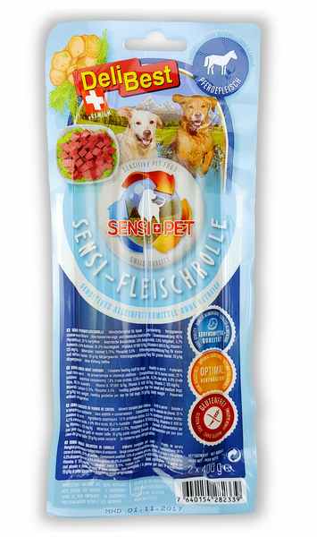 DeliBest hundepølse med hest for sensitive hunder 2x400 g