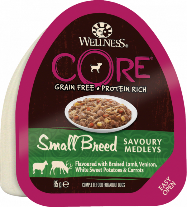 Core Dog Savoury Medleys lam, hjort, hvite søtpoteter og gulerøtter 85 g