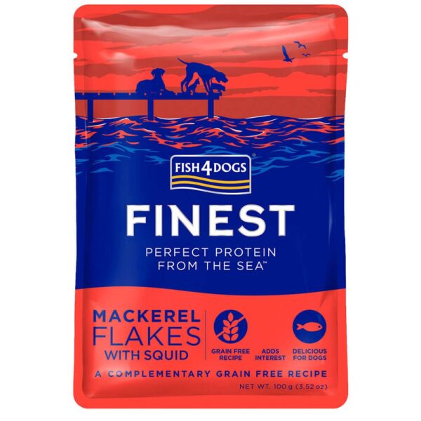 Fish4Dogs Finest Mackerel Flakes with Squid 6x100g