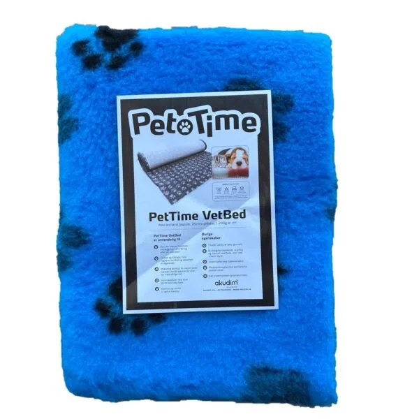 Vetbed Hundeteppe Blå m/sorte poter 150x100cm