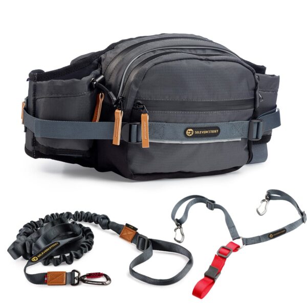 Seleverkstedet Hip Pack kjørebelte med godbitveske, hurtigutløser og kjørestrikk 8mmx260cm