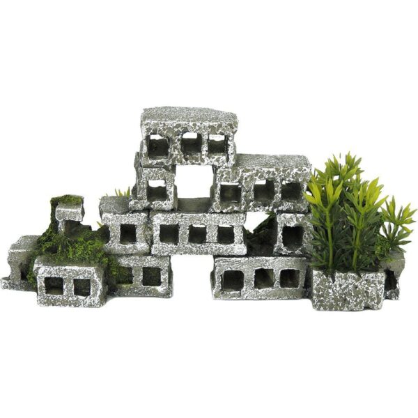Akvariedekorasjon Blokker m/planter 21,2x6,2x10cm
