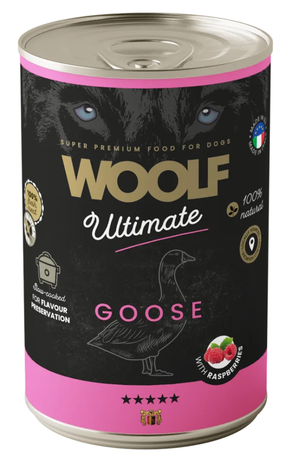Woolf Ultimate Dog Våtfôr Goose w/raspberry 400g