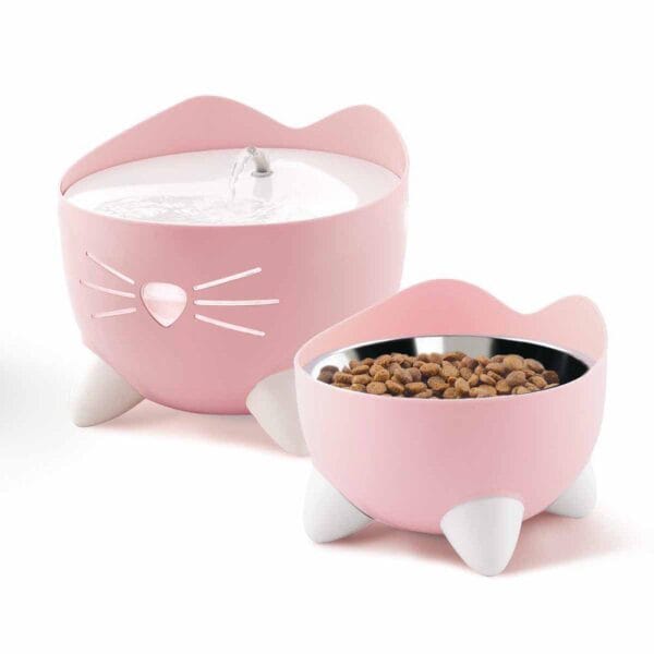 Catit vannfontene Pixi rosa 2,5L og fôrskål