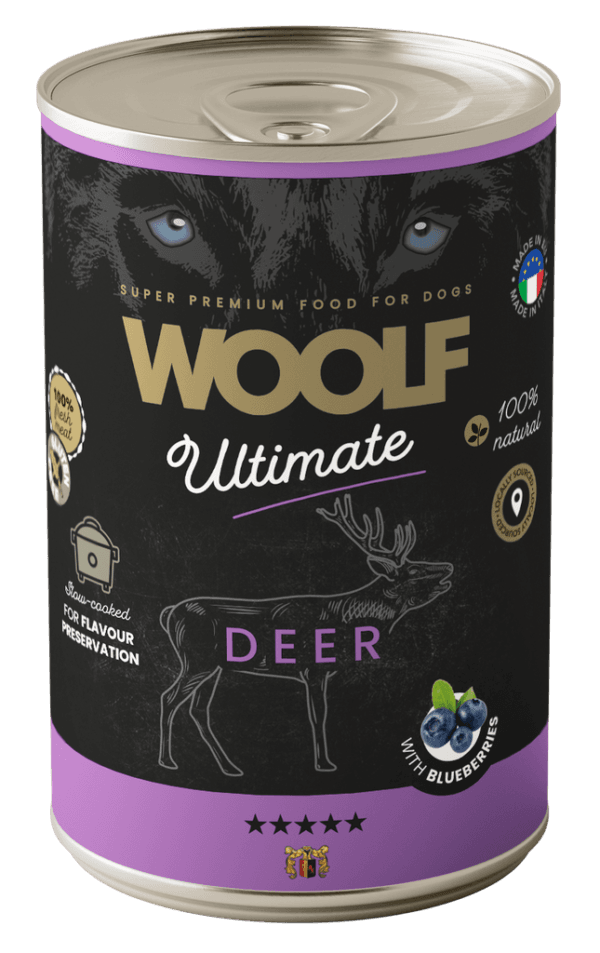 Woolf Ultimate Dog Våtfôr Deer w/blueberries 400g