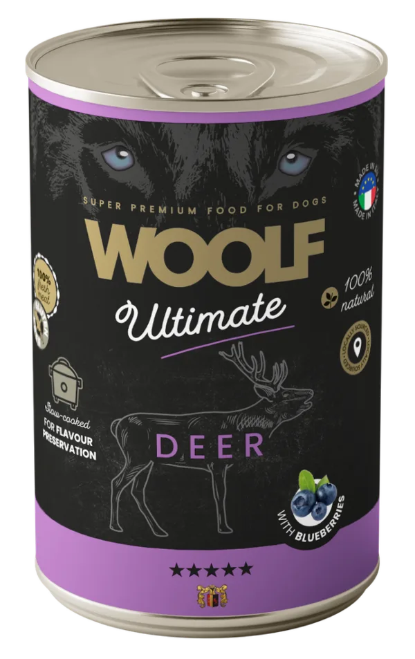 Woolf Ultimate Dog Våtfôr Deer w/blueberries 400g