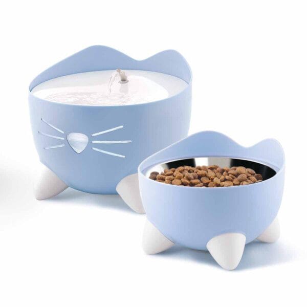Catit vannfontene Pixi blå 2,5L og fôrskål