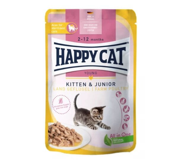 Happy Cat Pouches Kitten & Junior m/fugl 85g