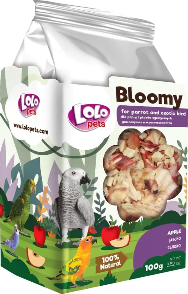 LoloPets Bloomy Eplechips til fugl 100g