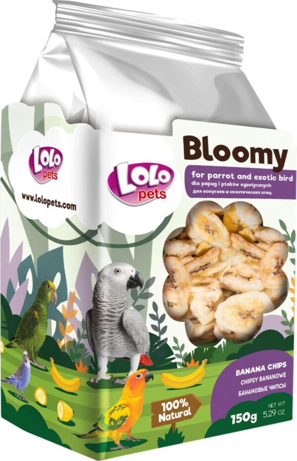 LoloPets Bloomy Bananchips til fugl 150g