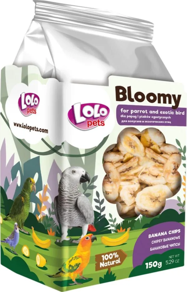 LoloPets Bloomy Bananchips til fugl 150g