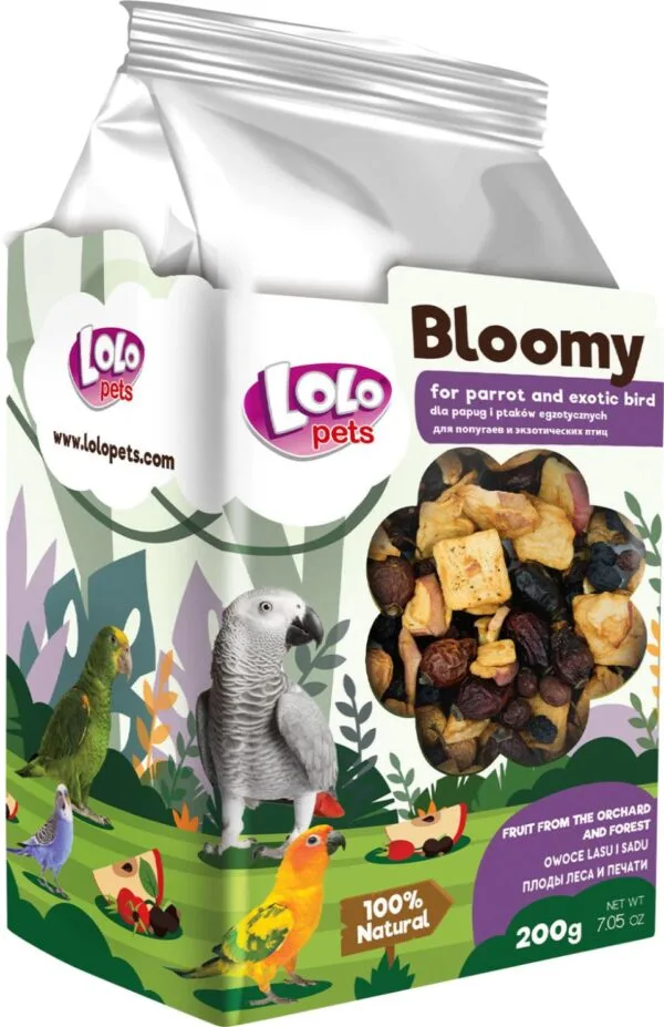 LoloPets Bloomy Frukt fra orchard/forest til fugl 150g