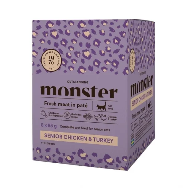 Monster Cat Senior Chicken/Turkey Pouches 8x85g
