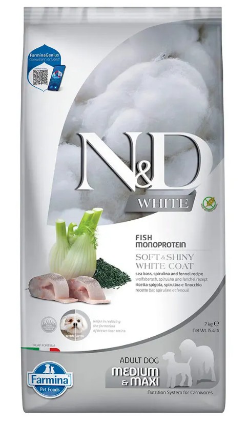 Farmina N&D Dog White SeaBass, Spirulina & Fennel Adult Medium/Maxi 7kg
