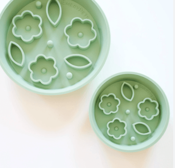 EmeryPets Slow feeder skål blomster & blader grønn M