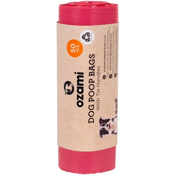 Hundepose med håndtak rosa 13x34cm 50stk