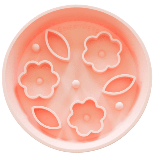EmeryPets Slow feeder skål blomster & blader fersken M
