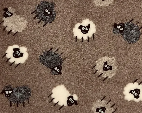 VetBed Nonslip Brun m/lysegrå/mørkegrå/hvite sau 150x100cm