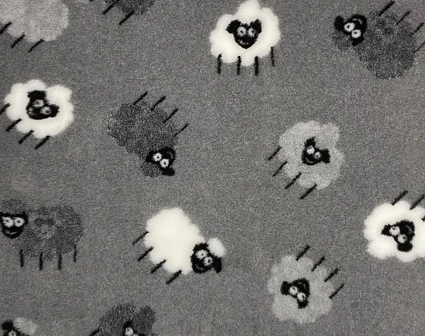 VetBed Nonslip Grå m/lysegrå/mørkegrå/hvite sau 150x100cm