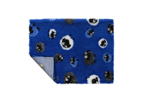 VetBed Nonslip Blå m/hvite/grå/lyseblå sau 150x100cm