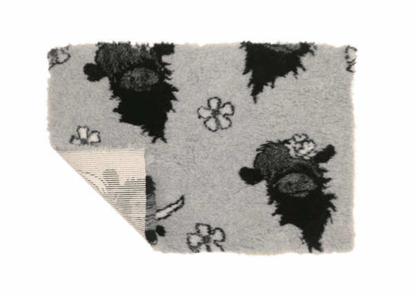 VetBed Nonslip Grå Høylandsfe & blomster 100x75cm