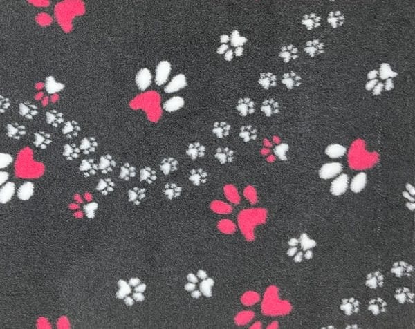 VetBed Nonslip Mørkegrå m/rosa & hvite poter 150x100cm