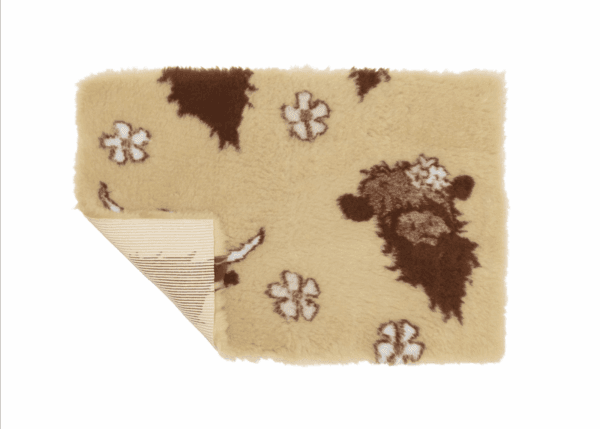 VetBed Nonslip Beige Høylandsfe & blomster 150x100cm