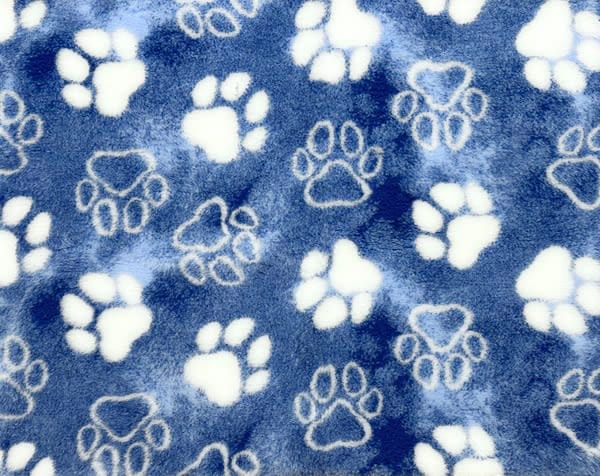 VetBed Nonslip Blå m/hvite poter 150x100cm