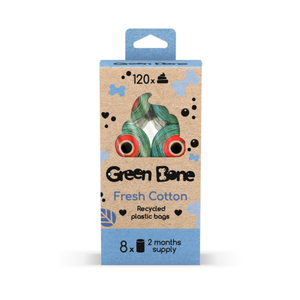 Green Bone bioposer pakke med 8 ruller (120 poser) refill Cotton