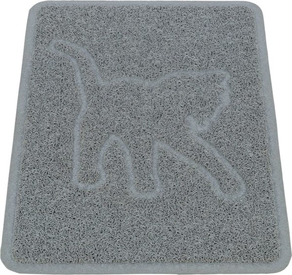 Teppe til kattebakke PVC m/katt lysegrå 48x35cm