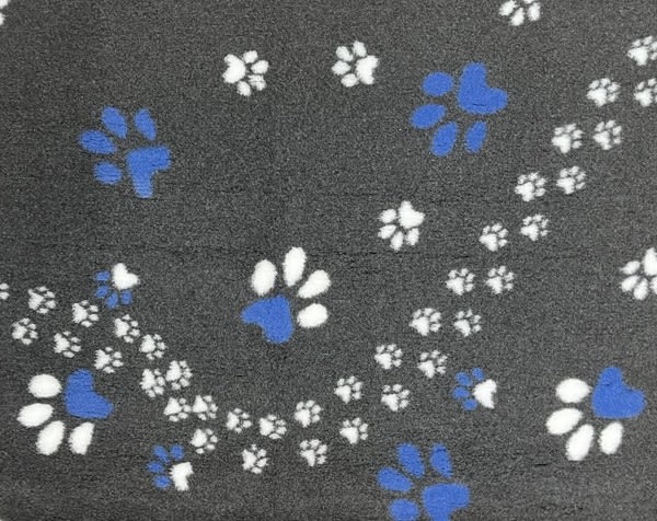 VetBed Nonslip Mørkegrå m/blå & hvite poter 150x100cm