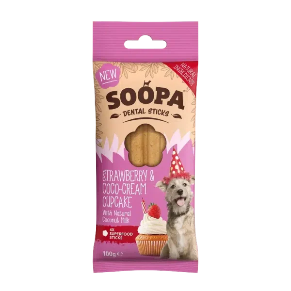 Soopa jordbær og kokoskrem cupcake tyggesticks